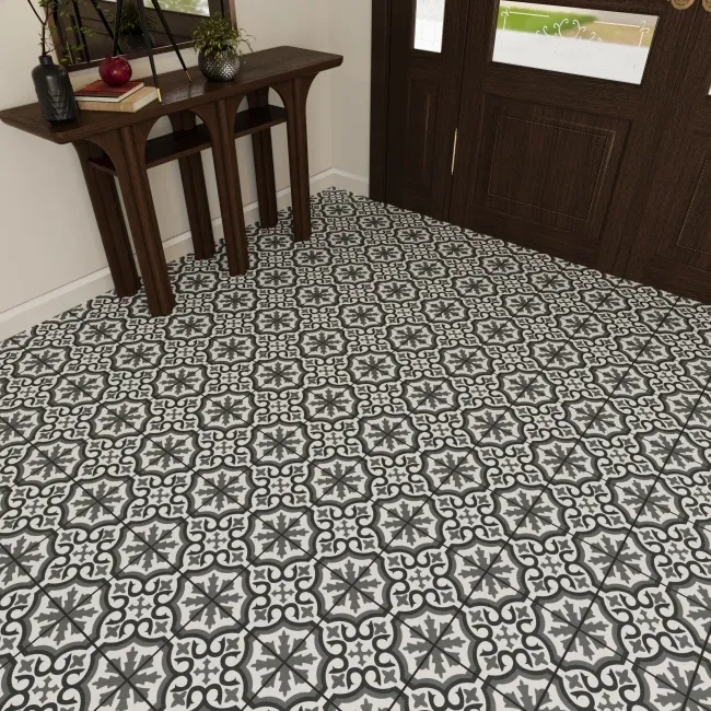 Zara Dark Grey Porcelain Matt Patterned Floor Tiles