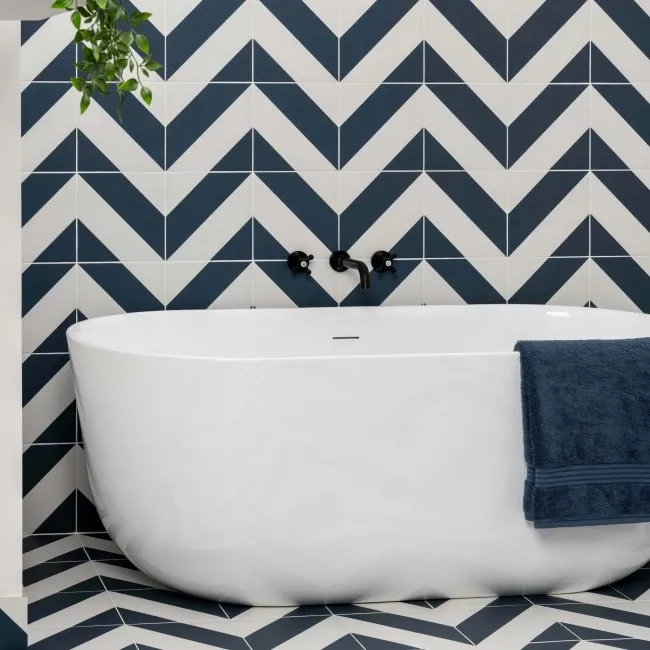 Zebra Blue and White Patterned Matt Striped Wall and Floor Tiles