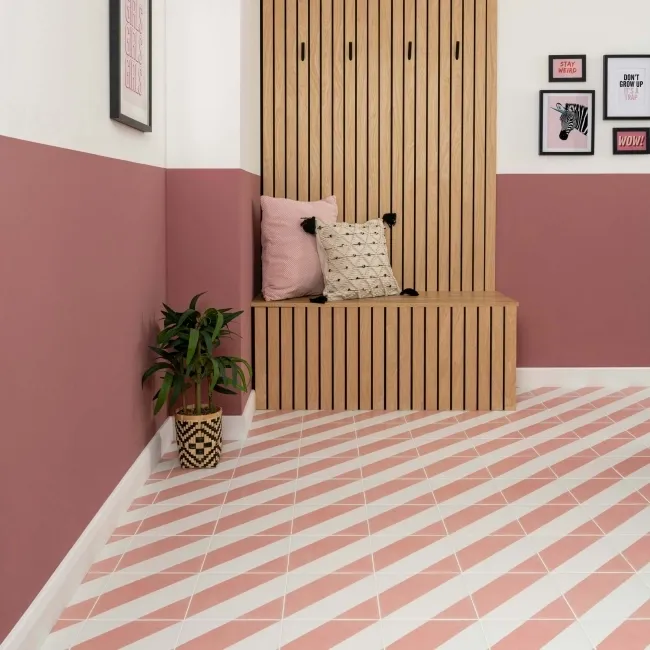 Zebra Pink and White Patterned Matt Striped Wall and Floor Tiles