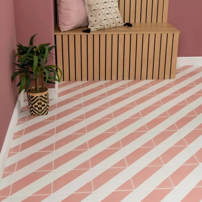 Zebra Pink and White Patterned Matt Striped Wall and Floor Tiles