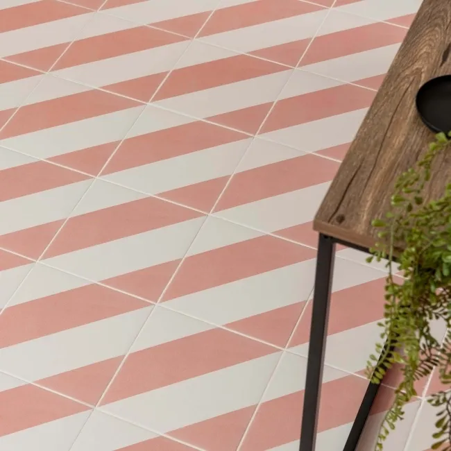 Zebra Pink and White Patterned Matt Striped Wall and Floor Tiles