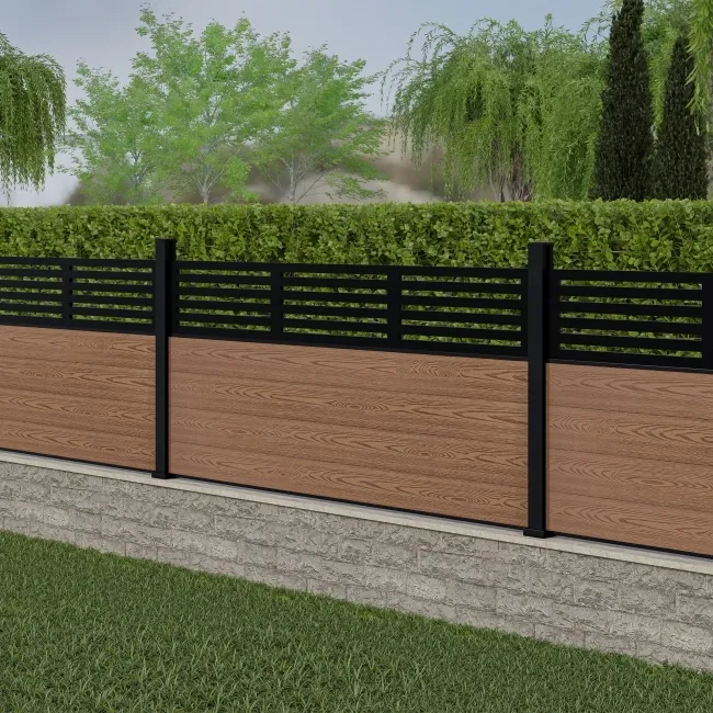 LuxeLine Composite Fence Panel Teak 3ft High - Slat Decorative Screen with Aluminium Post