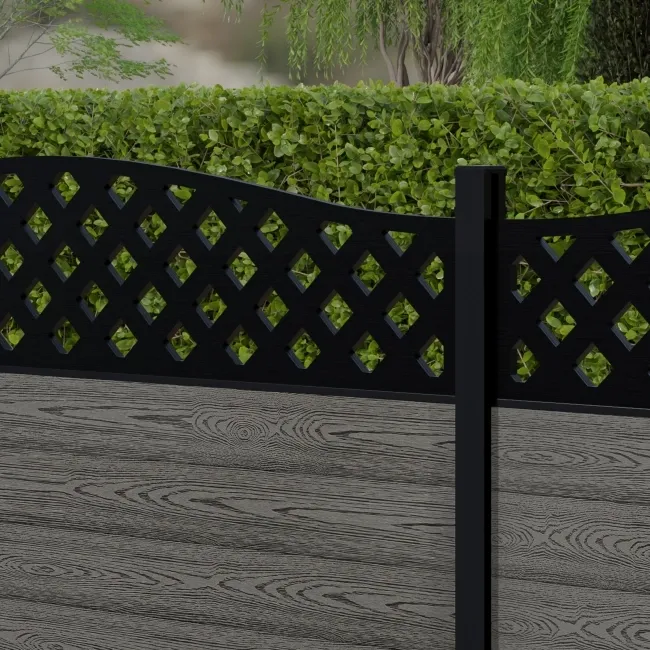 LuxeLine Composite Fence Panel Light Grey 3ft High - Curve Top Lattice Decorative Screen with Aluminium Post