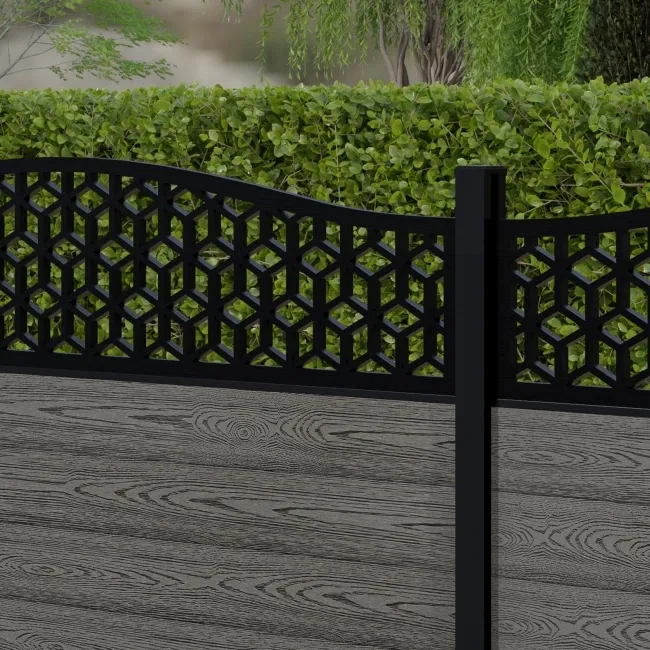 LuxeLine Composite Fence Panel Light Grey 3ft High - Geometric Decorative Screen with Aluminium Post