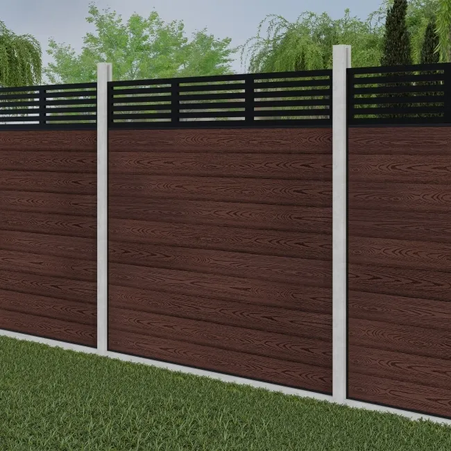LuxeLine Composite Fence Panel Walnut - Slat Decorative Screen for Own Post