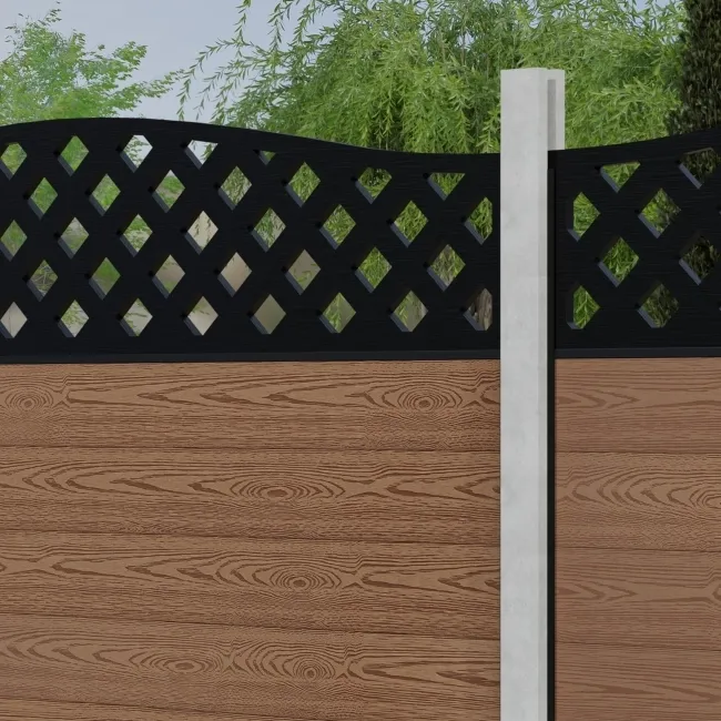 LuxeLine Composite Fence Panel Teak - Curve Top Lattice Decorative Screen for Own Post