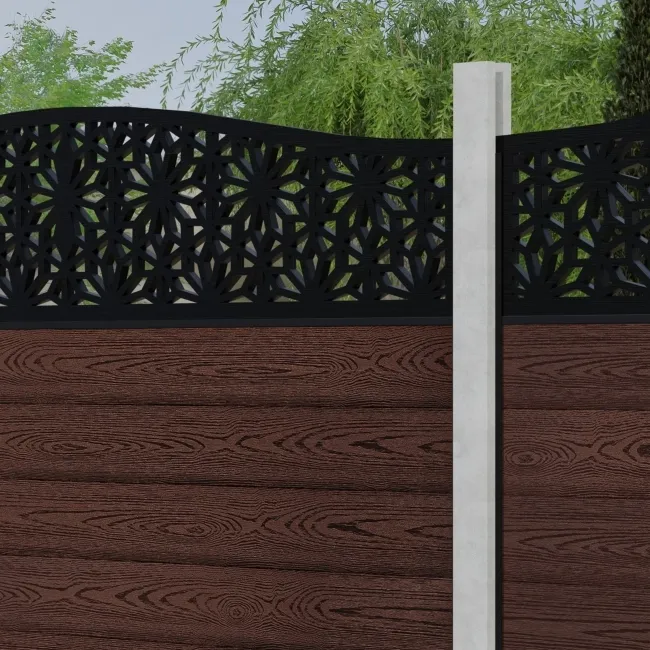 LuxeLine Composite Fence Panel Walnut - Floral Decorative Screen for Own Post