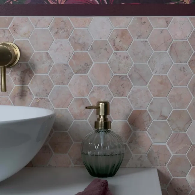 Himalayan Pink Honed Marble Hexagon Mosaic Wall And Floor Tiles