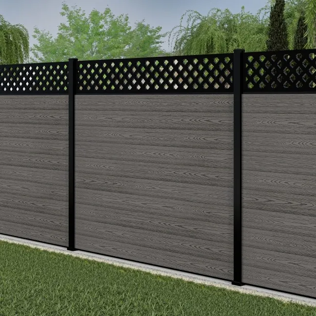 LuxeLine Composite Fence Panel Light Grey 6ft High - Lattice Decorative Screen with Aluminium Post