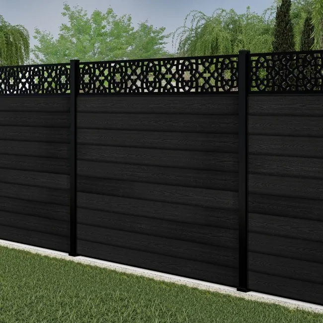 LuxeLine Composite Fence Panel Black 6ft High - Moroccan Decorative Screen with Aluminium Post