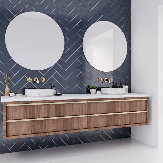 Linear Navy Gloss Brick Shape Wall Tiles 300x100