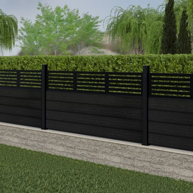 LuxeLine Composite Fence Panel Black 3ft High - Slat Decorative Screen with Aluminium Post