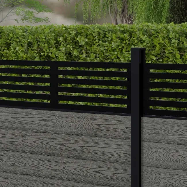 LuxeLine Composite Fence Panel Light Grey 3ft High - Slat Decorative Screen with Aluminium Post