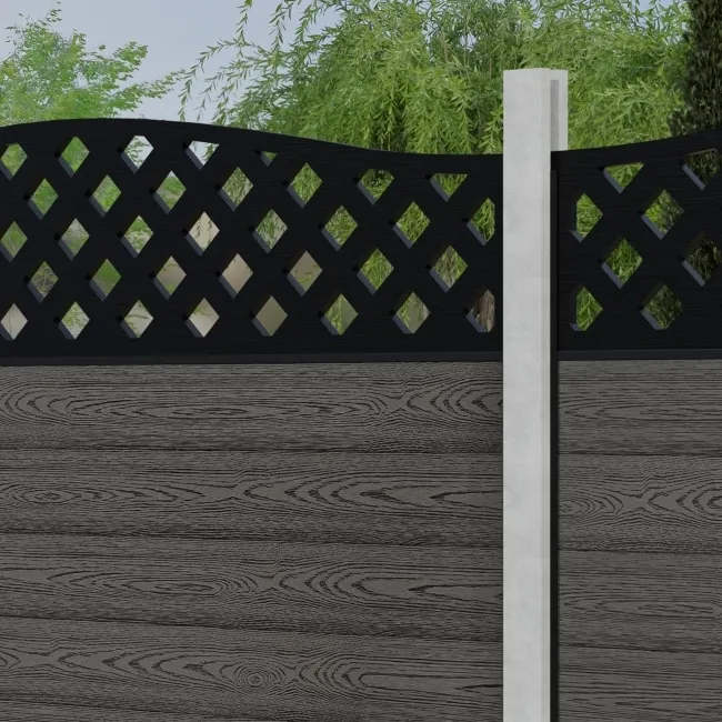 LuxeLine Composite Fence Panel Light Grey - Curve Top Lattice Decorative Screen for Own Post