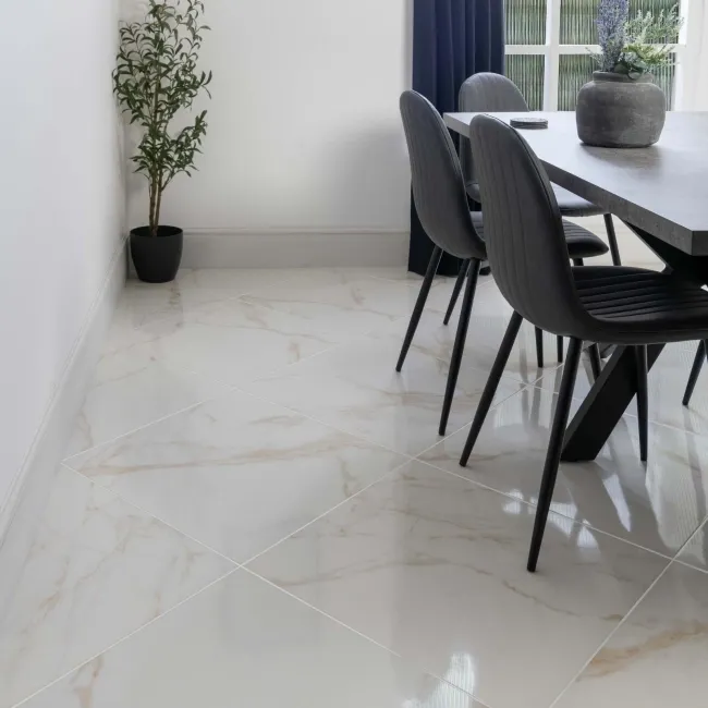 Cappella Gold Veined Gloss Marble Effect 600x600 Wall and Floor Tiles