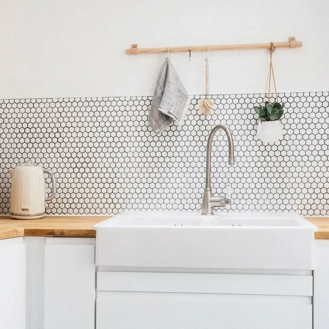 Pixel White 23x23 Hexagon Matt Mosaic Tiles