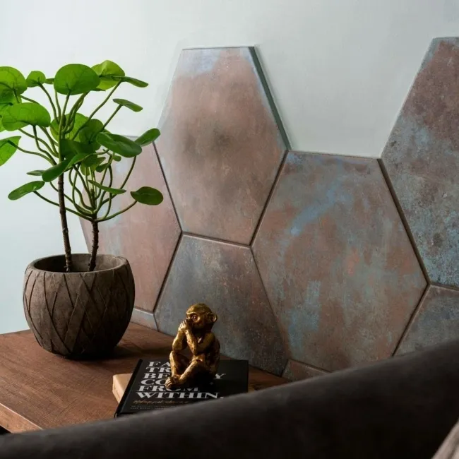 Oaken Teal Oxidised Hexagon Tiles