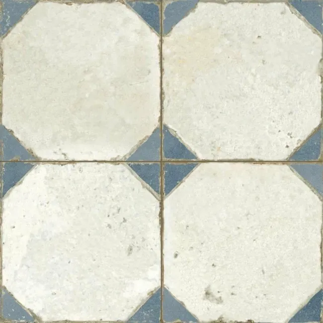 Octagon Effect Marine Blue Matt Vintage Pattern Wall and Floor Tiles