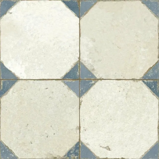 Octagon Effect Marine Blue Matt Vintage Pattern Wall and Floor Tiles