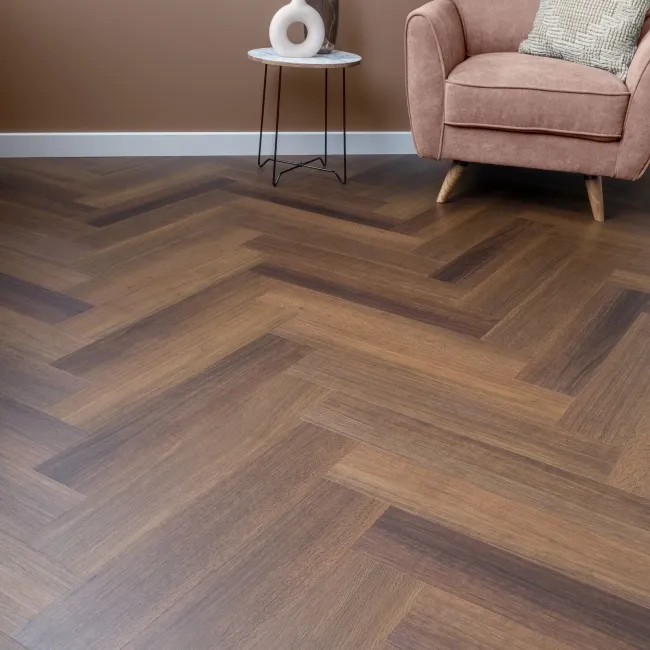 Trepanel Lux Walnut LVT Wood Effect Herringbone SPC Vinyl Flooring