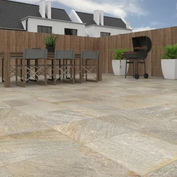 Myrtos Beige Stone Effect Porcelain Paving Slabs 20mm