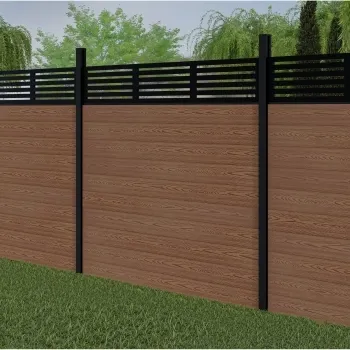 LuxeLine Composite Fence Panel Teak 6ft High - Slat Decorative Screen with Buried Aluminium Post