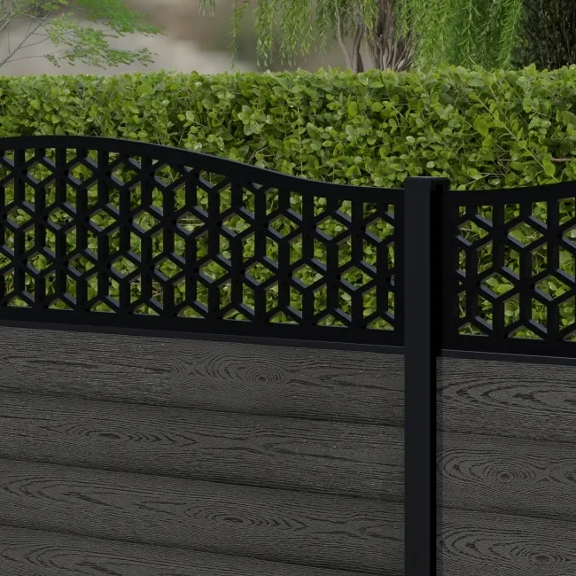 LuxeLine Composite Fence Panel Dark Grey 3ft High - Geometric Decorative Screen with Aluminium Post