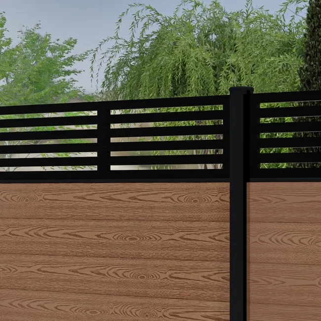 LuxeLine Composite Fence Panel Teak 6ft High - Slat Decorative Screen with Aluminium Post