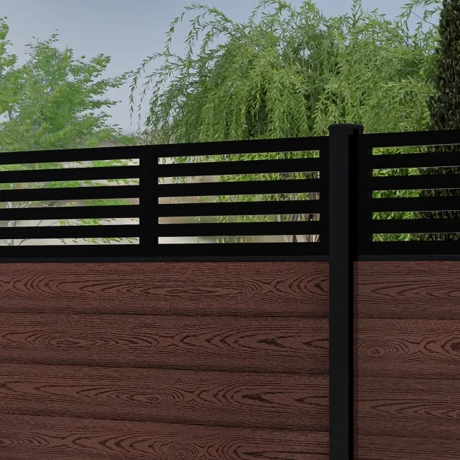 LuxeLine Composite Fence Panel Walnut 6ft High - Slat Decorative Screen with Buried Aluminium Post