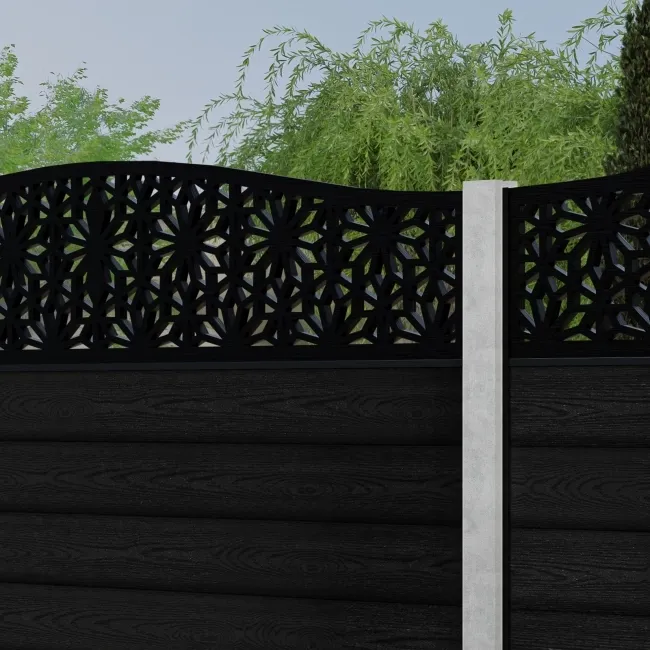 LuxeLine Composite Fence Panel Black - Floral Decorative Screen for Own Post