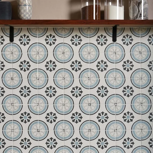 Dante Dhalia Blue Matt Patterned Wall and Floor Tiles