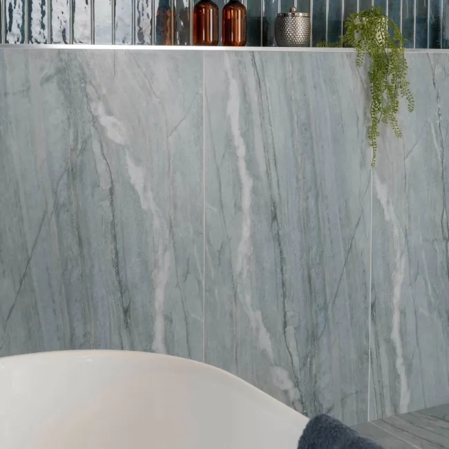 Falls Blue Semi Polished Marble Effect Large Wall and Floor Tiles