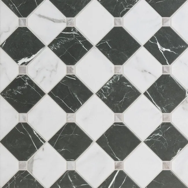 Canterbury Victorian Black & White Matt Marble Patterned Tiles
