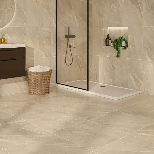 Devoke Beige Matt Stone Effect Wall and Floor Tiles 597x597