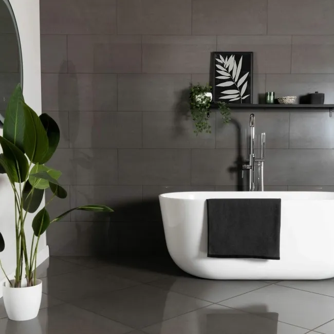 Lounge Polished Dark Grey Stone Effect 300x600 Wall And Floor Tiles