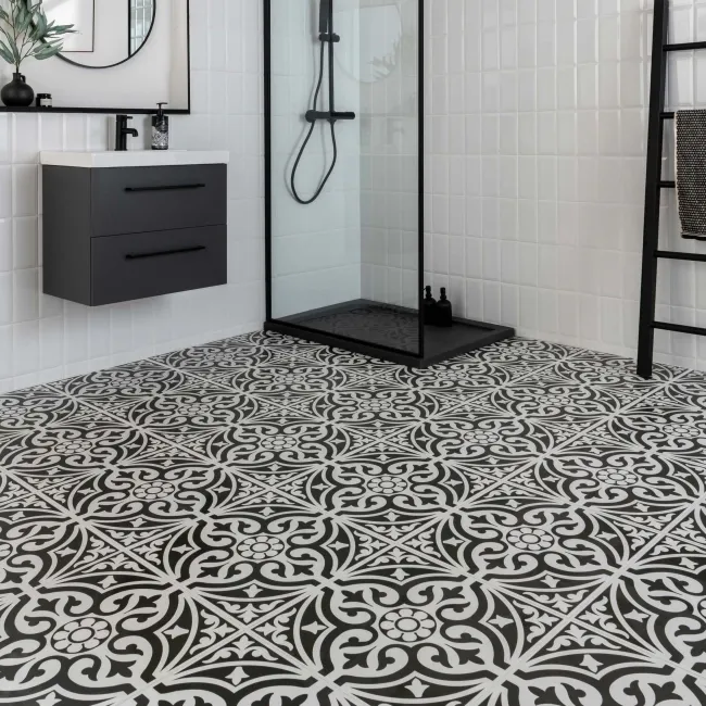 Adlington Black and White Matt Patterned Floor Tiles