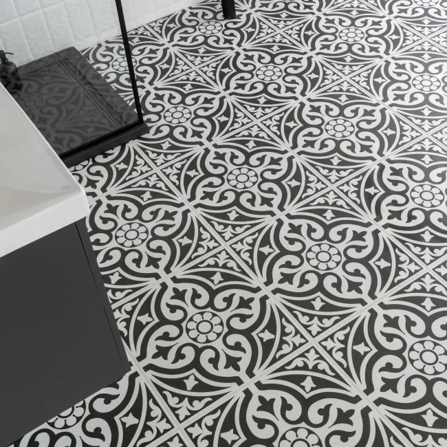 Adlington Black and White Matt Patterned Floor Tiles