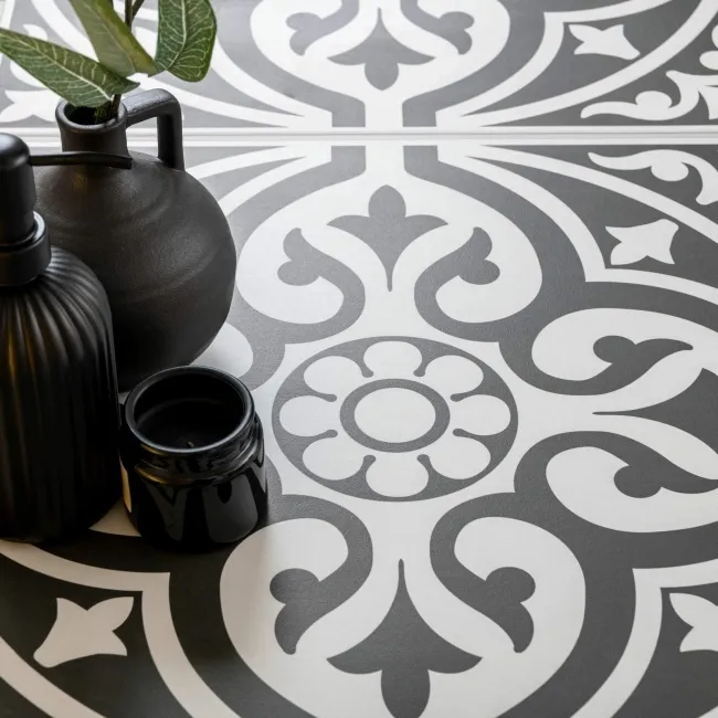 Adlington Black and White Matt Patterned Floor Tiles