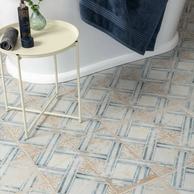 Floweret Diamond Cream Antique Patterned Wall and Floor Tiles