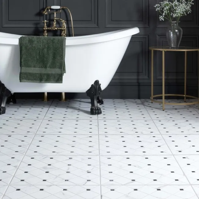 Canterbury Victorian White Matt Marble Patterned Tiles