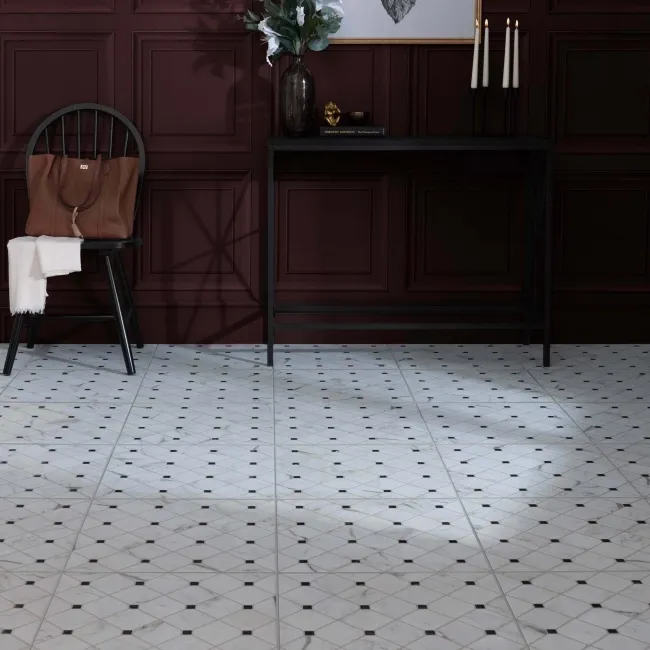 Canterbury Victorian White Matt Marble Patterned Tiles