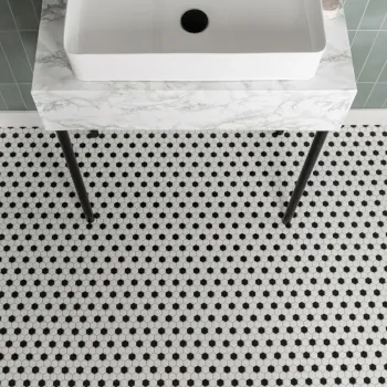 Pixel Chequer Hexagon White & Black Matt 23x23