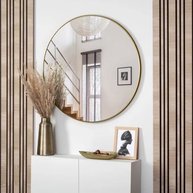 Trepanel Customise® Aluminium Framed Round Mirror Brushed Gold 800mm