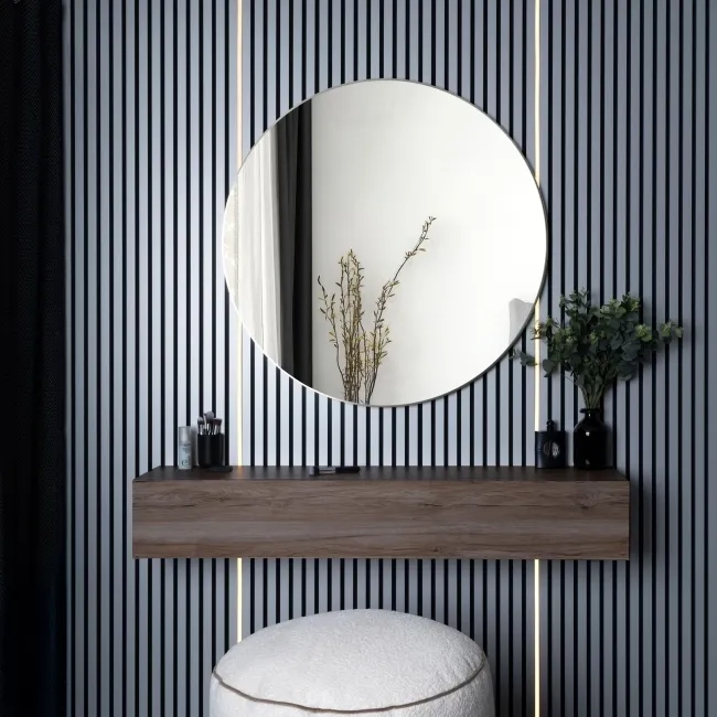 Trepanel Customise® Aluminium Framed Round Mirror Brushed Silver 1000mm