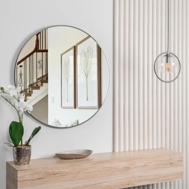 Trepanel Customise® Aluminium Framed Round Mirror Brushed Silver 800mm