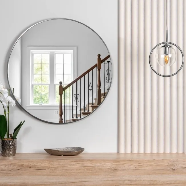 Trepanel Customise® Aluminium Framed Round Mirror Brushed Silver 800mm
