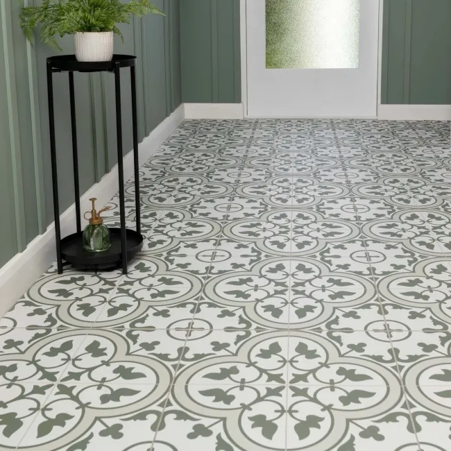 Ledbury Olive Green Pattern Wall and Floor Tiles