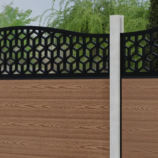 LuxeLine Composite Fence Panel Teak - Geometric Decorative Screen for Own Post