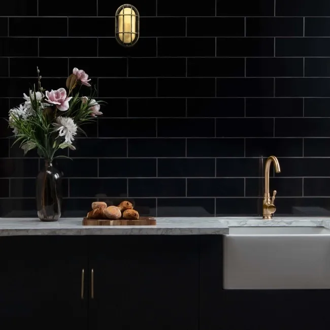 Rhian Gloss Black Brick Tiles