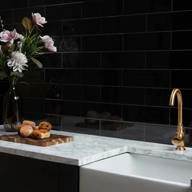 Rhian Gloss Black Brick Tiles